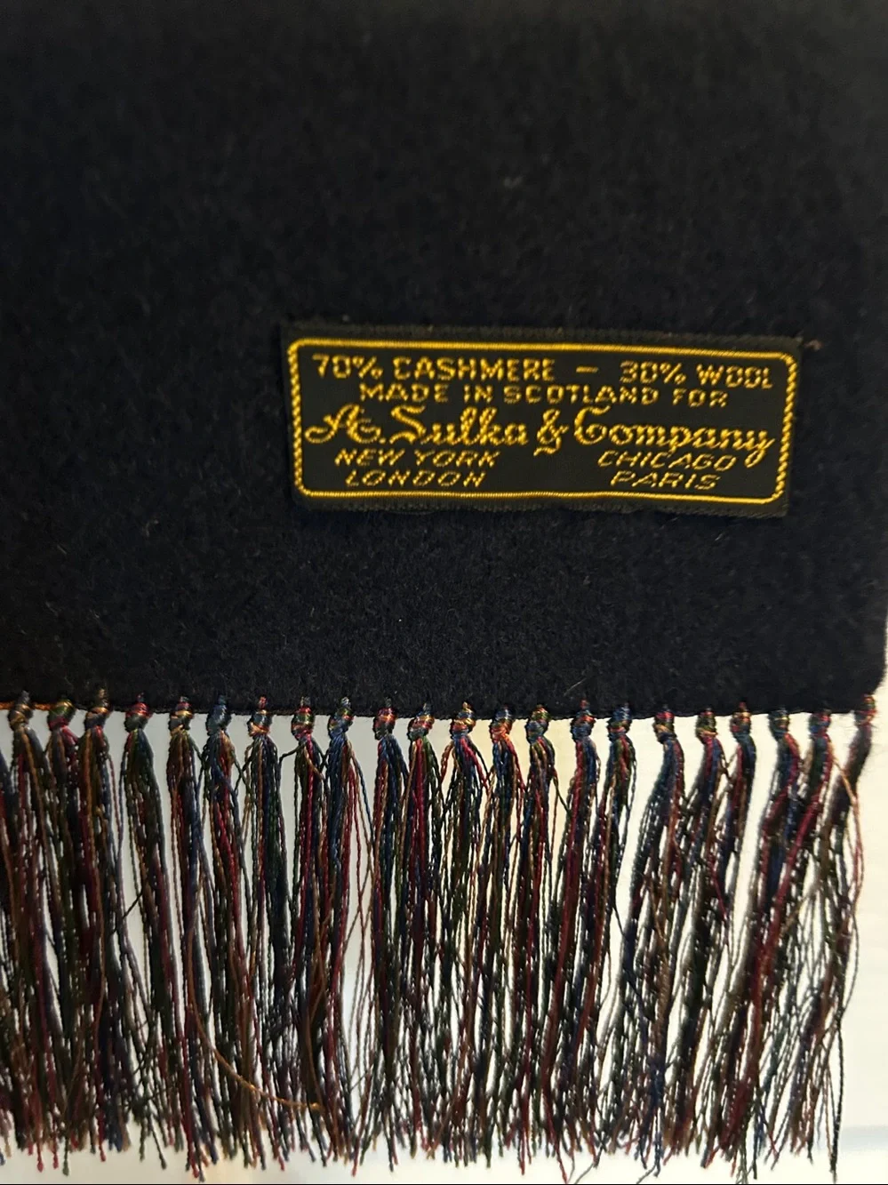 Vintage A. Sulka and Company Silk, Wool and Cashmere Patterned Scarf Silk Tassle
